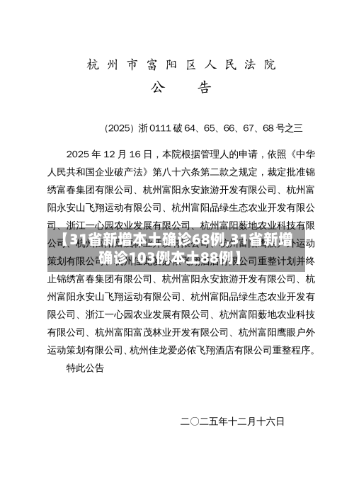 【31省新增本土确诊68例,31省新增确诊103例本土88例】