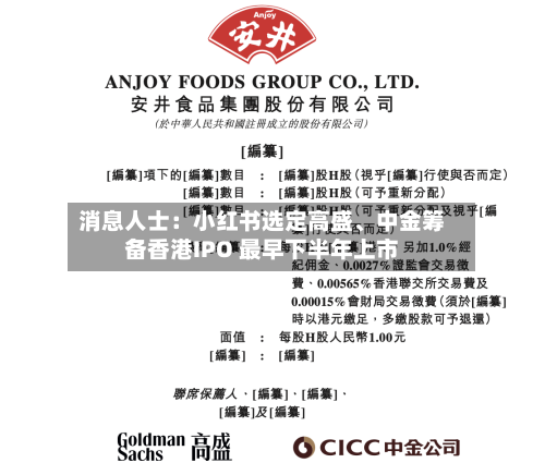 消息人士：小红书选定高盛、中金筹备香港IPO 最早下半年上市